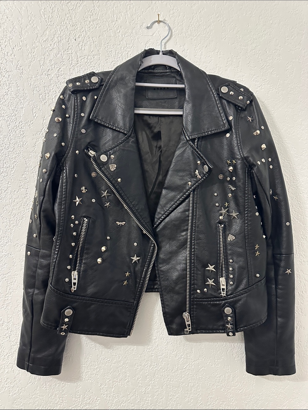 Blank NYC Black Studded Star & Heart Leather Moto Jacket